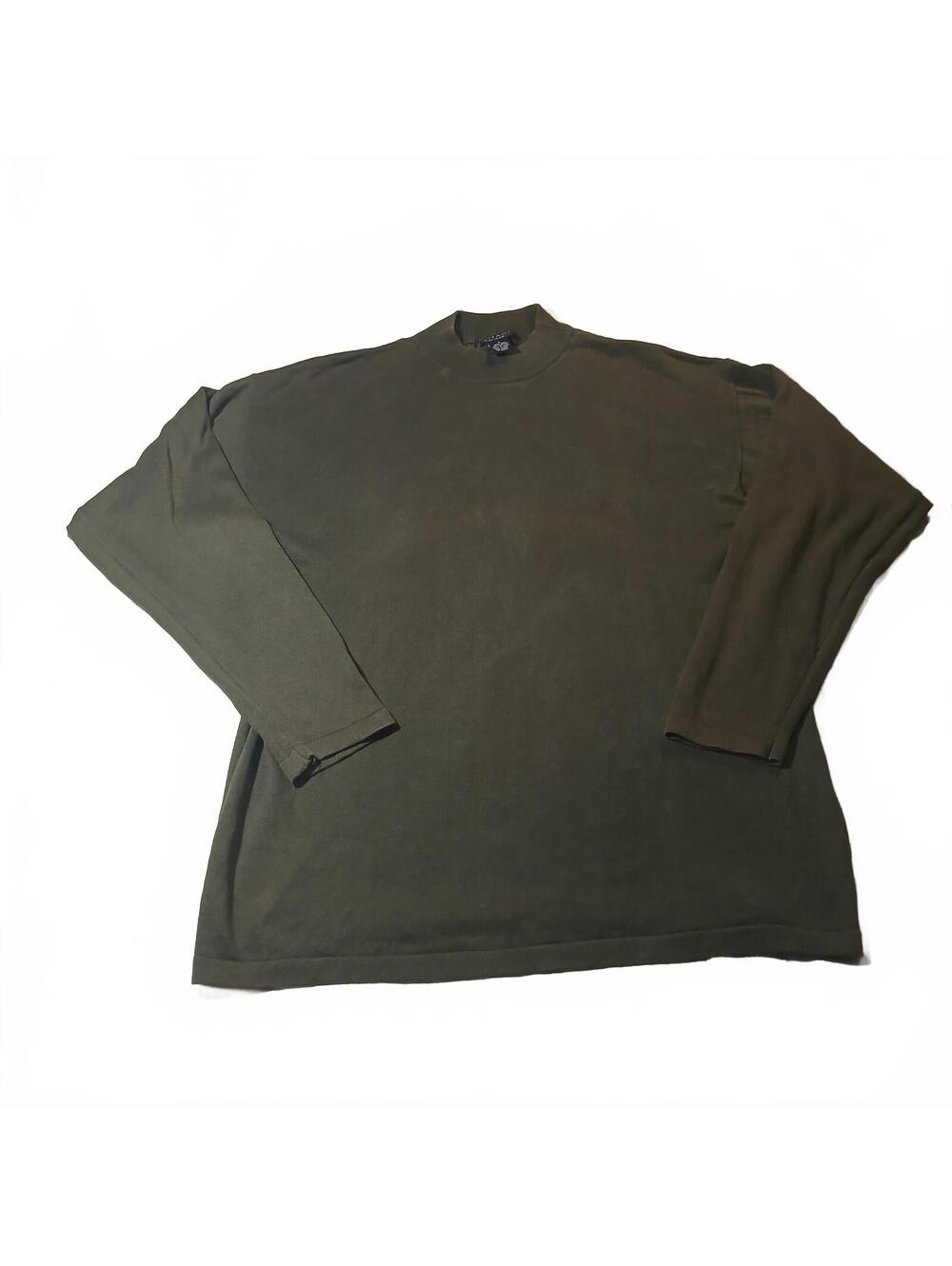 Vintage Domani Platinum Olive Mock Neck Sweater Mens Silk Cotton Knit Retro Y2K